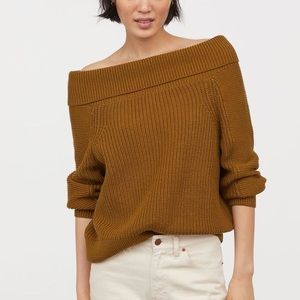 H&M off the shoulder knitted brown/khaki sweater